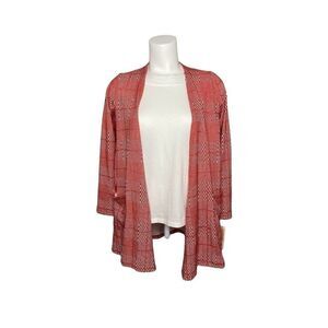 LuLaRoe Caroline Cardigan Red White Check Plaid Soft Pockets Small NEW